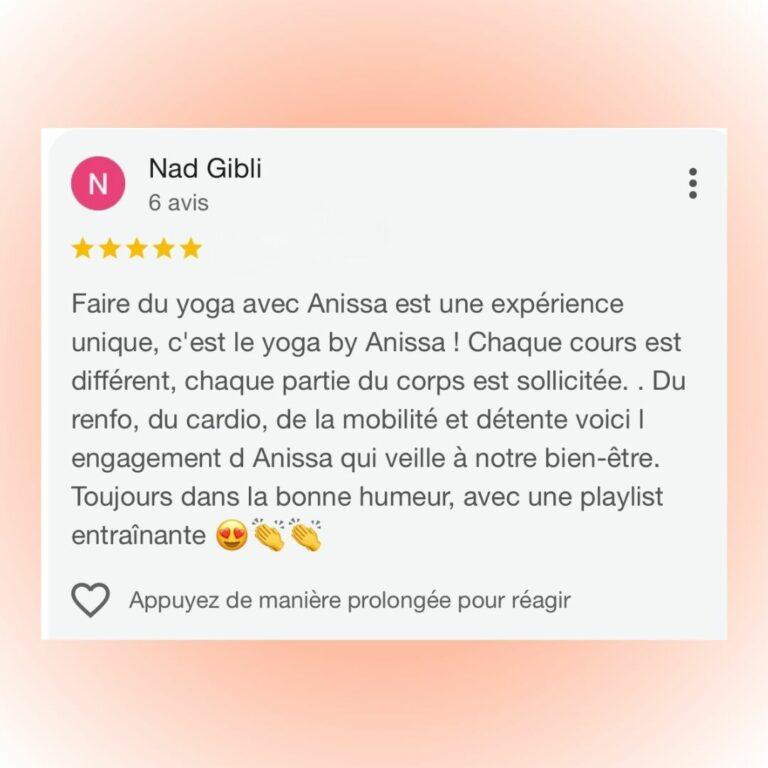 Avis client Google sur Yoga by BrooklynFit – Témoignage positif