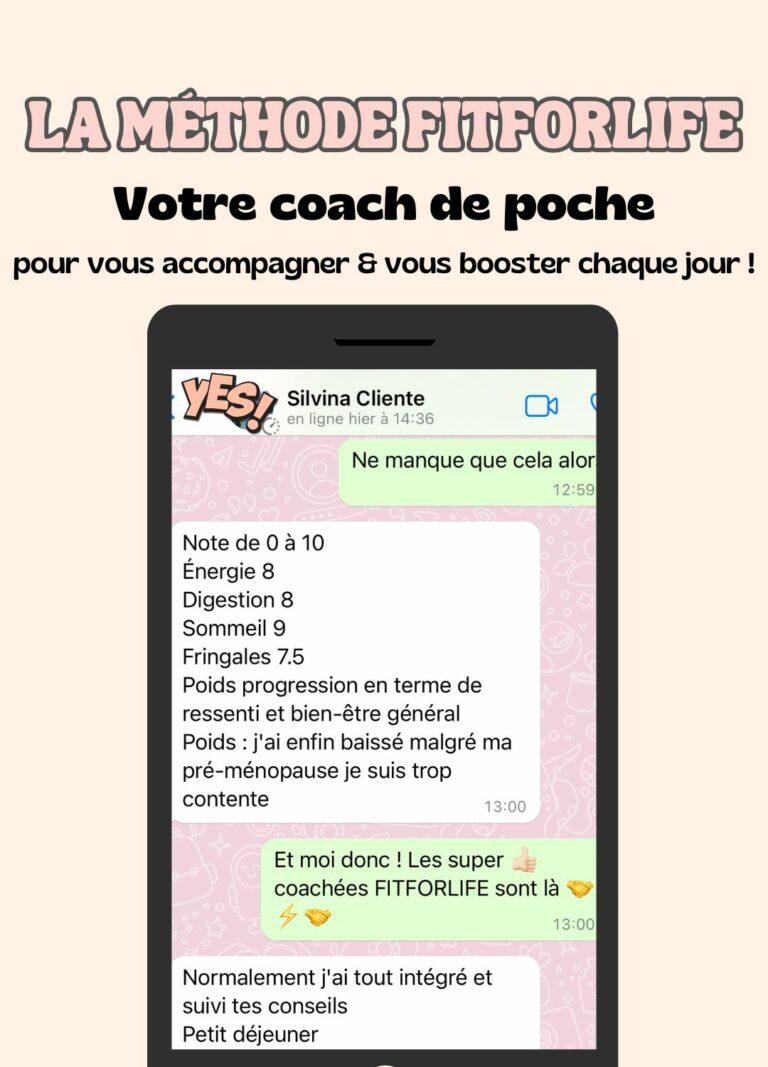 Retour positif d’une cliente sur le coaching FitForLife – Témoignage WhatsApp